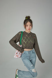 Cherry Eyelet Knit Crop Top