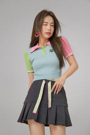 Color Block Knit Polo Top