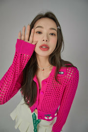 Hot Pink Cherry Crochet Crop Cardigan