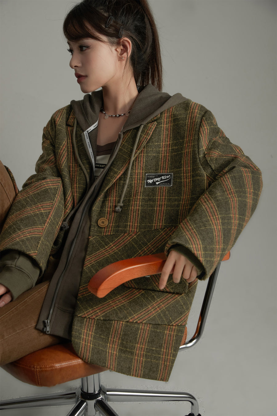 CHUU Vintage Wool Check Overfit Jacket