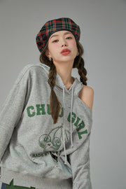 Chuu Girl Unbalanced Cutout Shoulder Hoodie