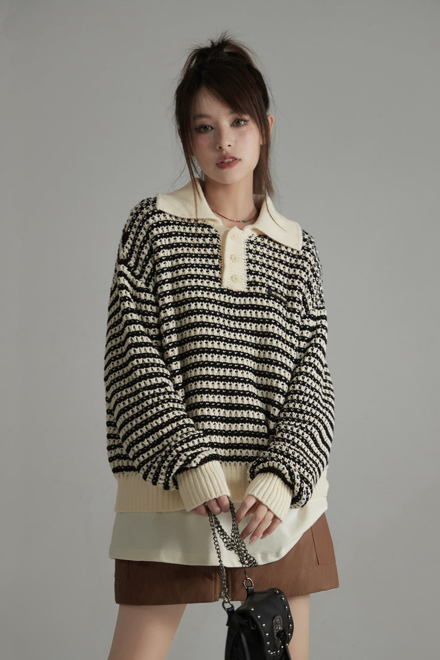 CHUU Vintage Loose Fit Stripe Knit Sweater