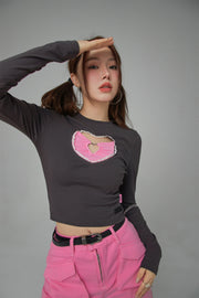 2-Layers Heart Cutout Long-Sleeved Top