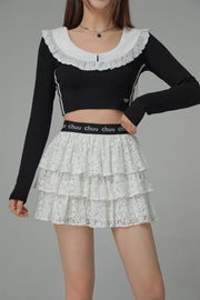 Star Lace Frill Mini Skirt