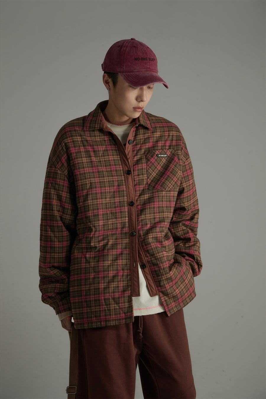 CHUU Check Loose Quilted Jacket