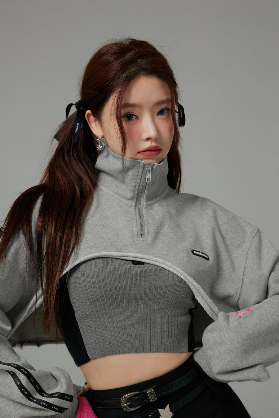 CHUU Playing It Cool Maxi Crop Half Zip-Up Sweatshirt