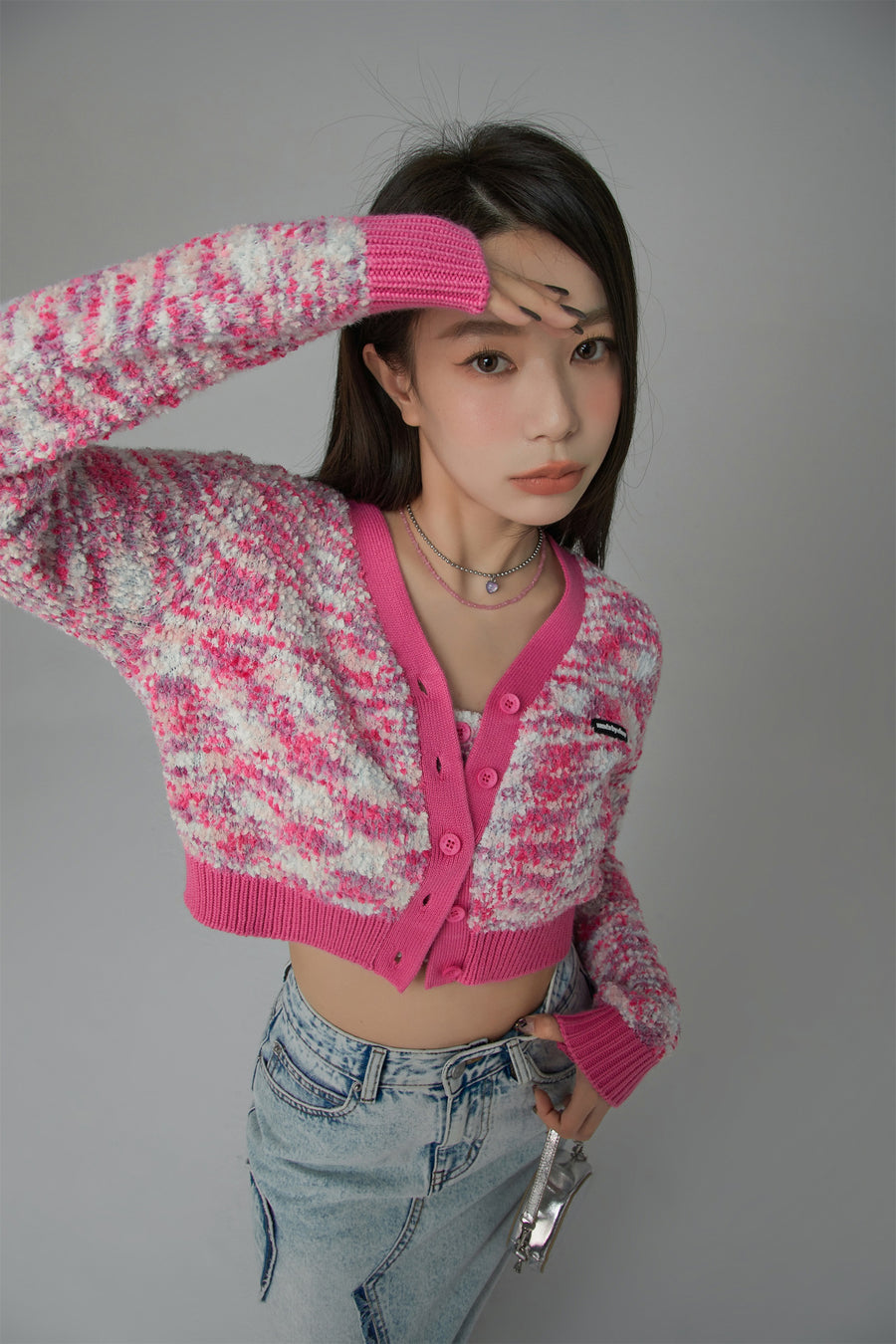 CHUU Soft Fleece Crop Knit Button Cardigan