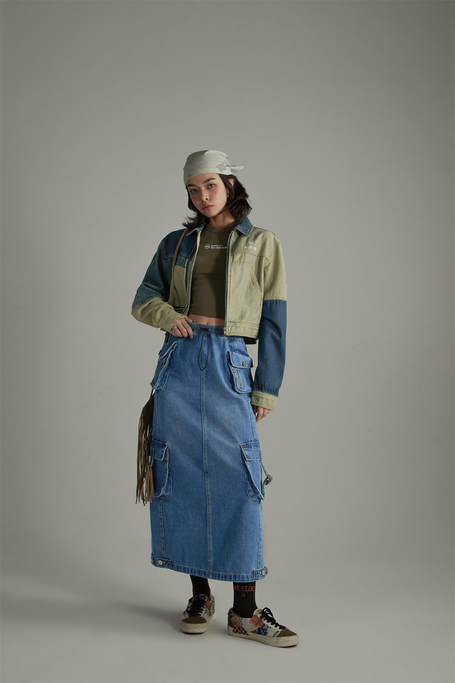 CHUU Denim Or Brown Cotton Cargo Skirt