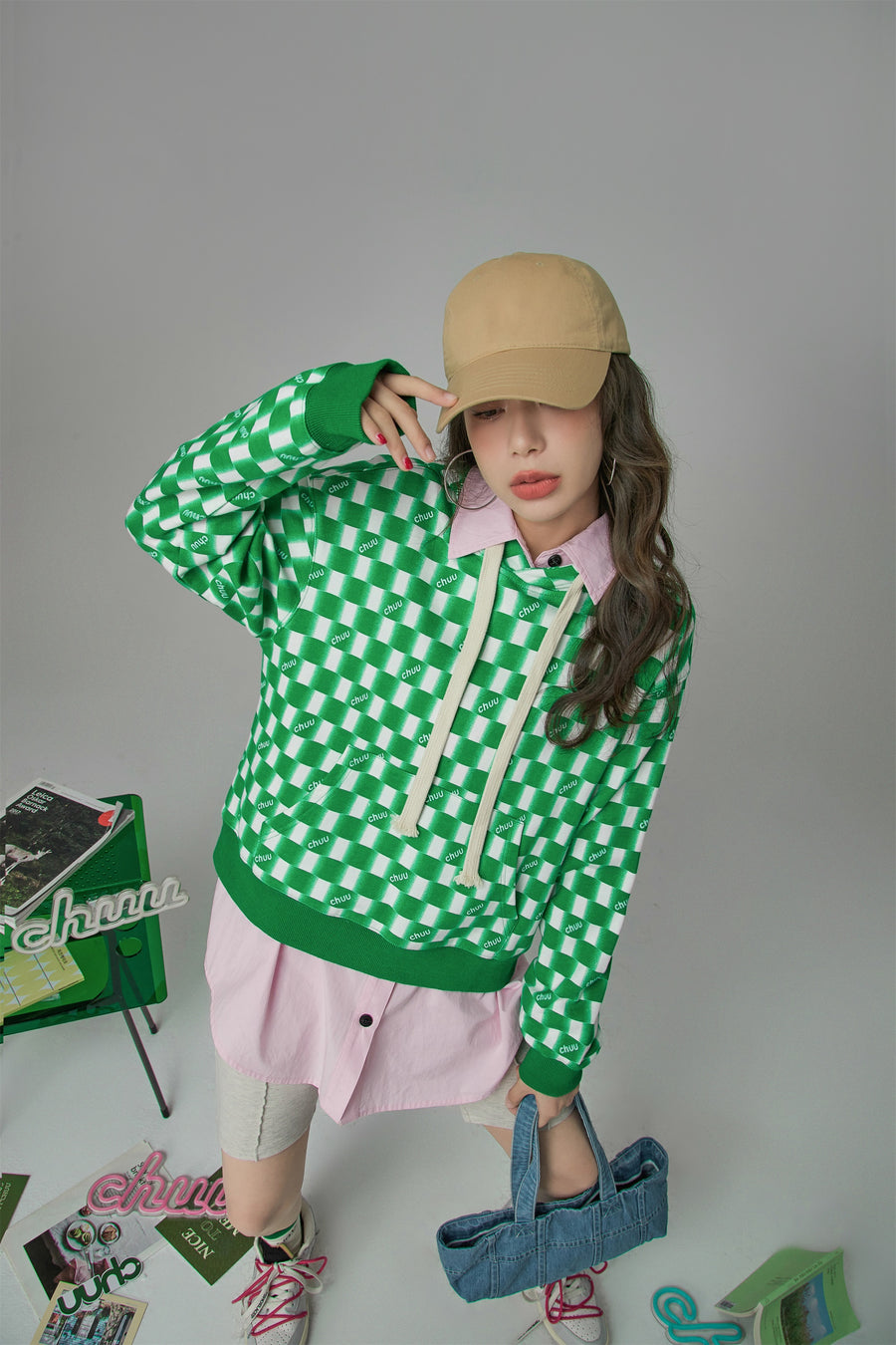 CHUU Owning My Greatness Checkered Hoodie