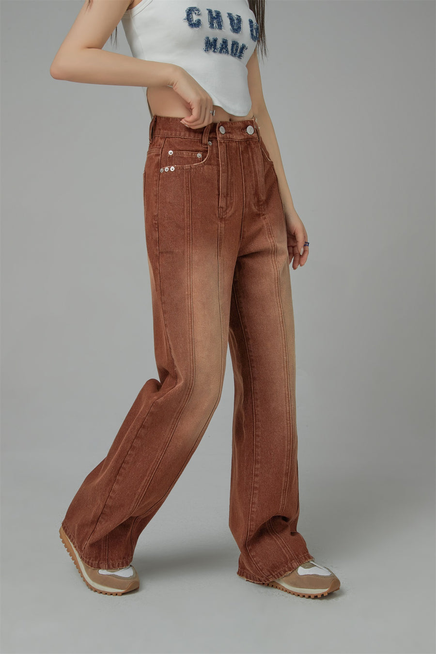 CHUU Brown Gradient Denim Wide Pants