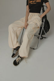 Basic Color String Cargo Wide Pants