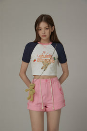 Chuu Circus Contrast Raglan Cropped T-Shirt