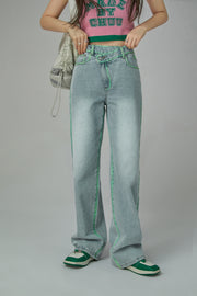 Trendsetter Wide Multi-Pocket Denim Asymmetrical Pants