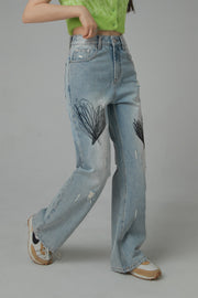 Queen Of Hearts Embroidered Distressed Denim Jeans