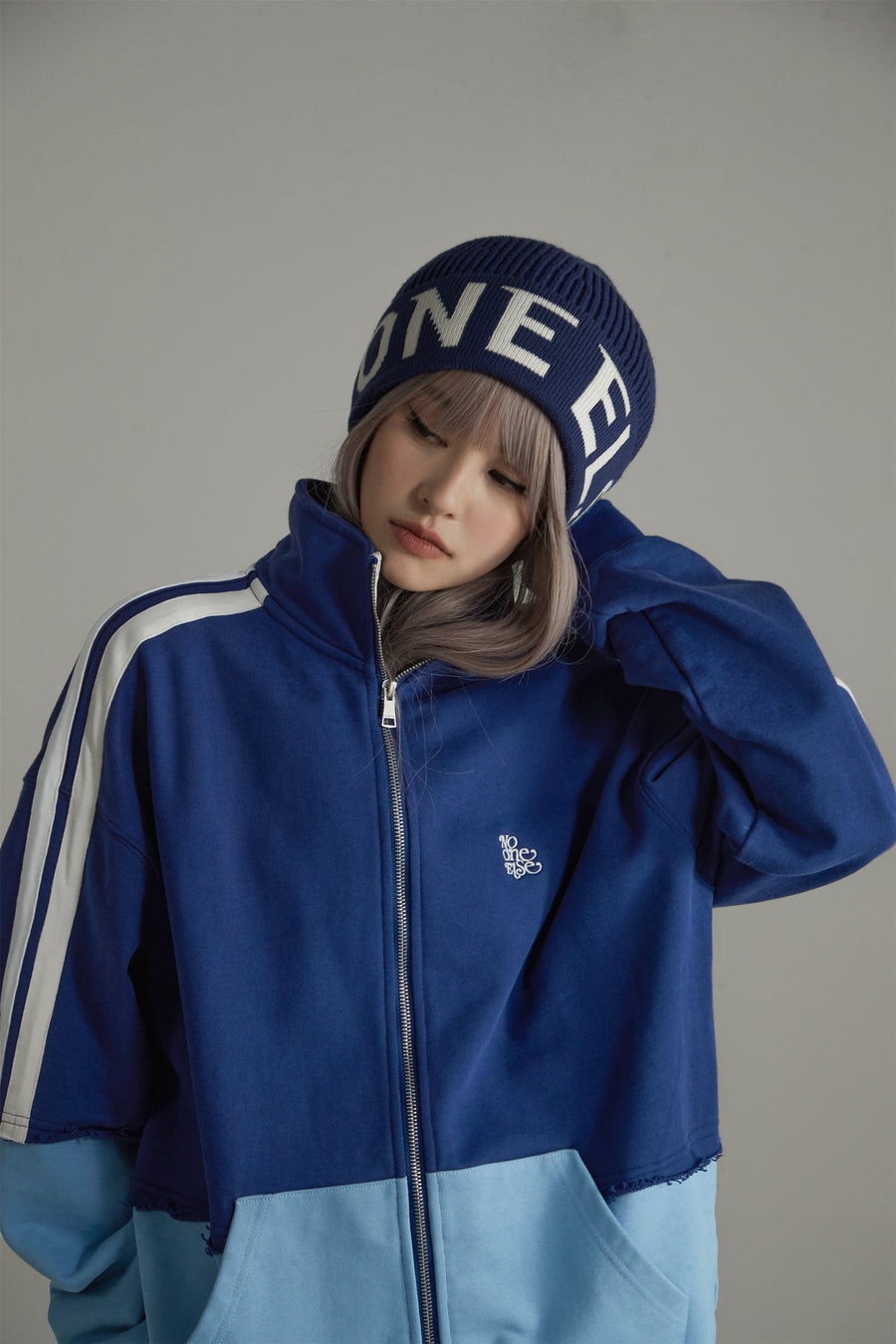 CHUU Color Matching Oversize Zip-Up Hoodie