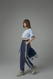 Chuu Lapel Striped Cropped T-Shirt