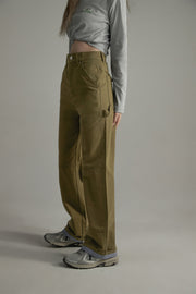 Simple High-Waisted Straight Khaki Pants