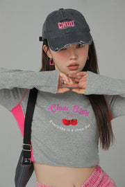 Shiny Confidence Cherry Color Cropped T-Shirt