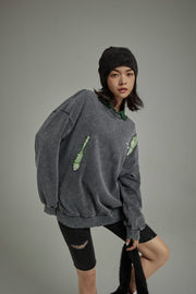 Ethnic Print Washed Patchwork Sweatshirt