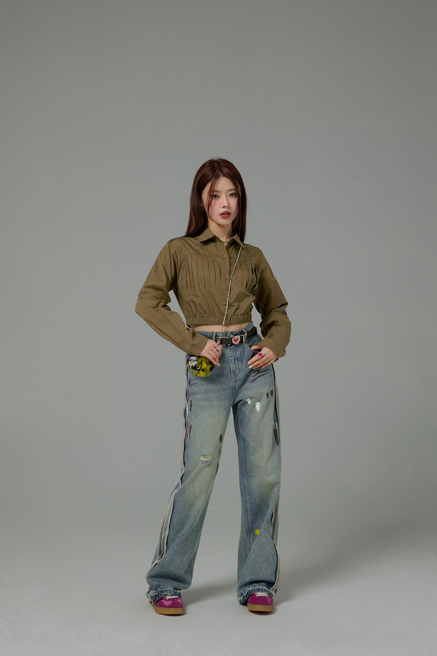 CHUU Paint Streaks Straight Wide Denim Pants