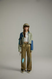 Blue Stitches Khaki Straight Pants