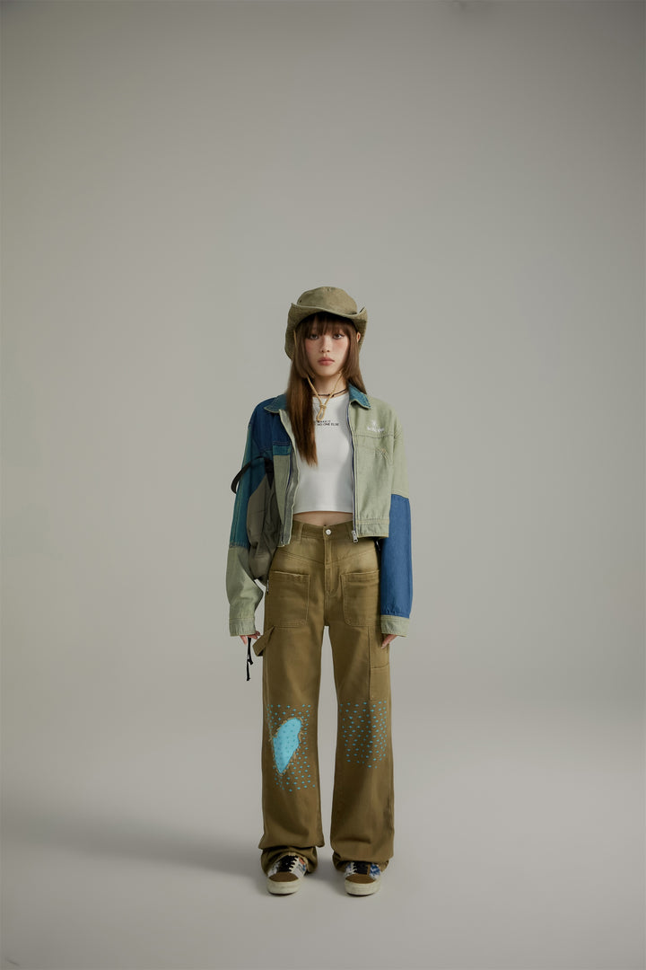 Blue Stitches Khaki Straight Pants