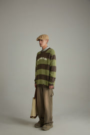 Green Striped Knit Sweatshirt