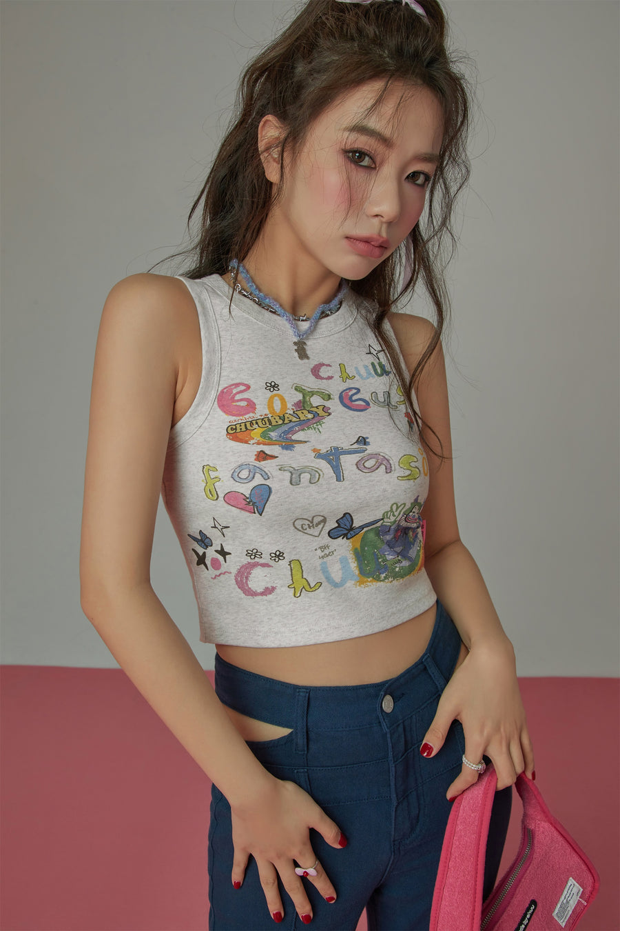 CHUU Circus Printed Sleeveless Crop Top