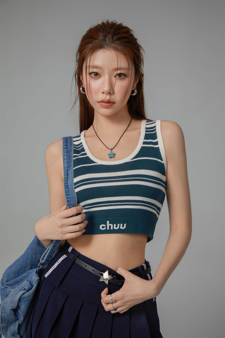 CHUU Striped Knit Sleeveless Crop Top