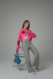 Side Slits String Wide Sweat Pants