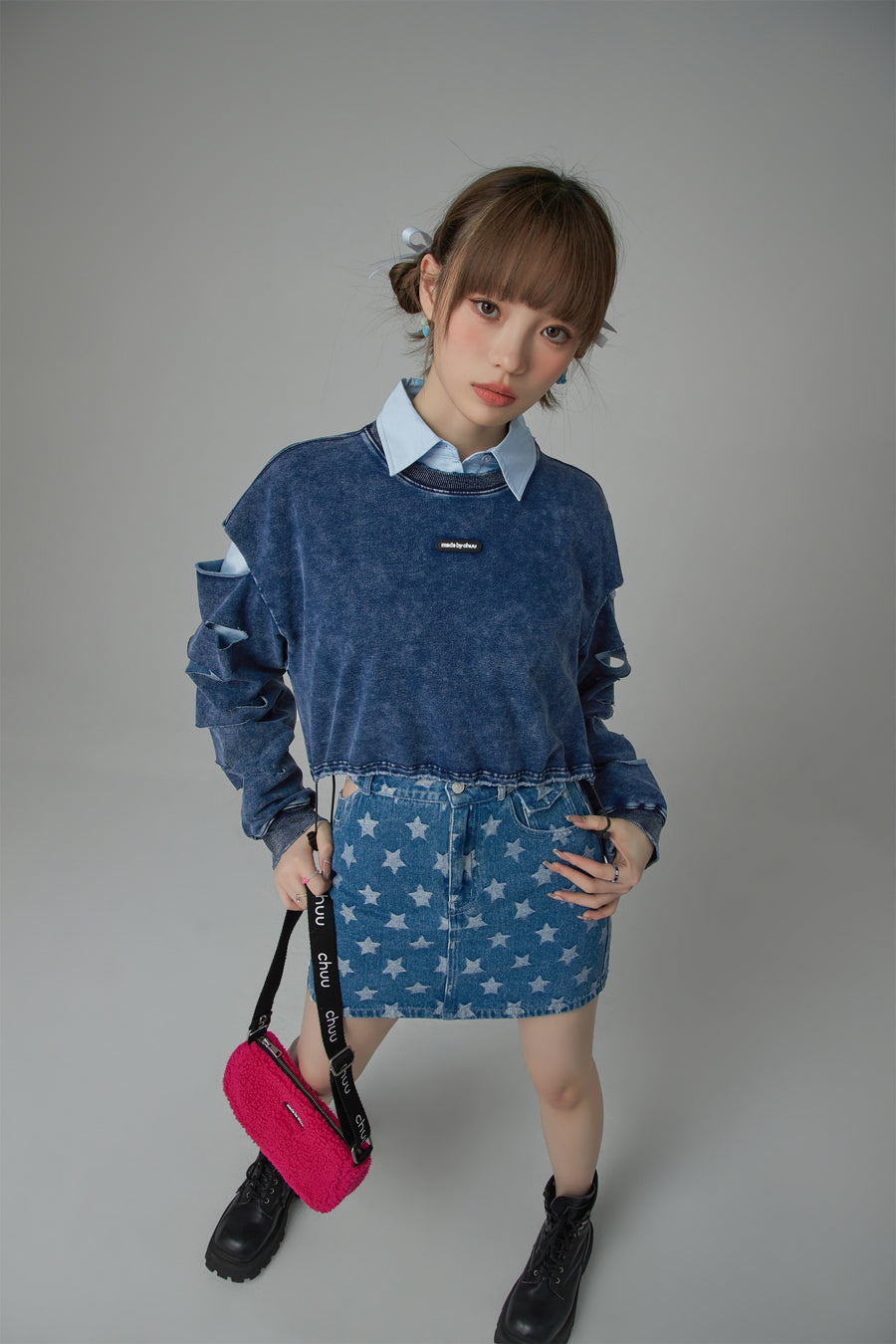 CHUU Star Denim Mini Skirt