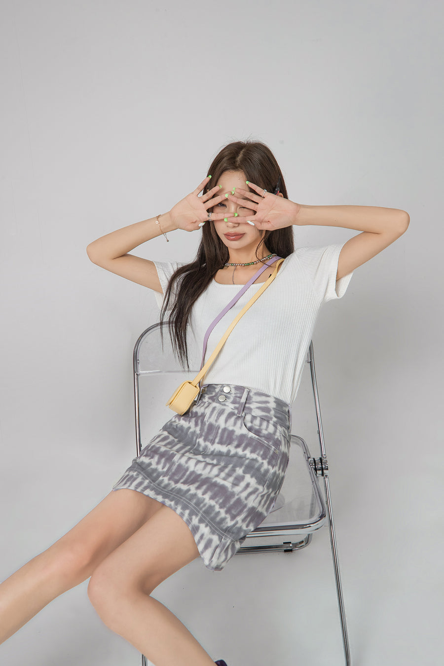 CHUU Printed Unbalanced Mini Skirt