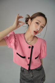 Puff Sleeve Coco Tweet Crop Jacket