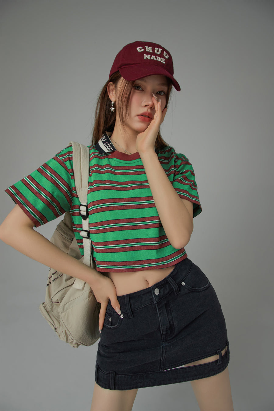 CHUU Striped Cropped T-Shirt