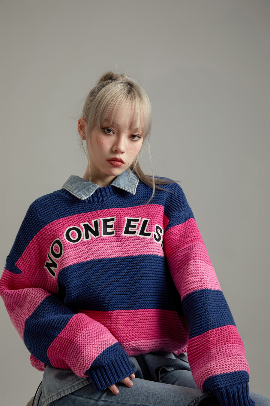 CHUU Striped Loose Fit Knit Sweater