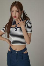 Striped Cut Out Cropped Knit Top