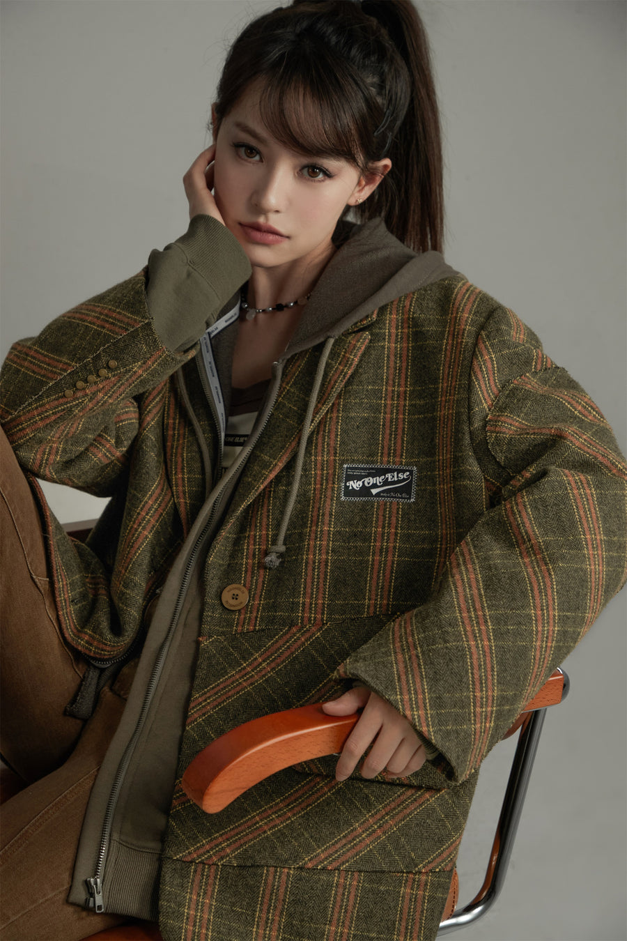 CHUU Vintage Wool Check Overfit Jacket