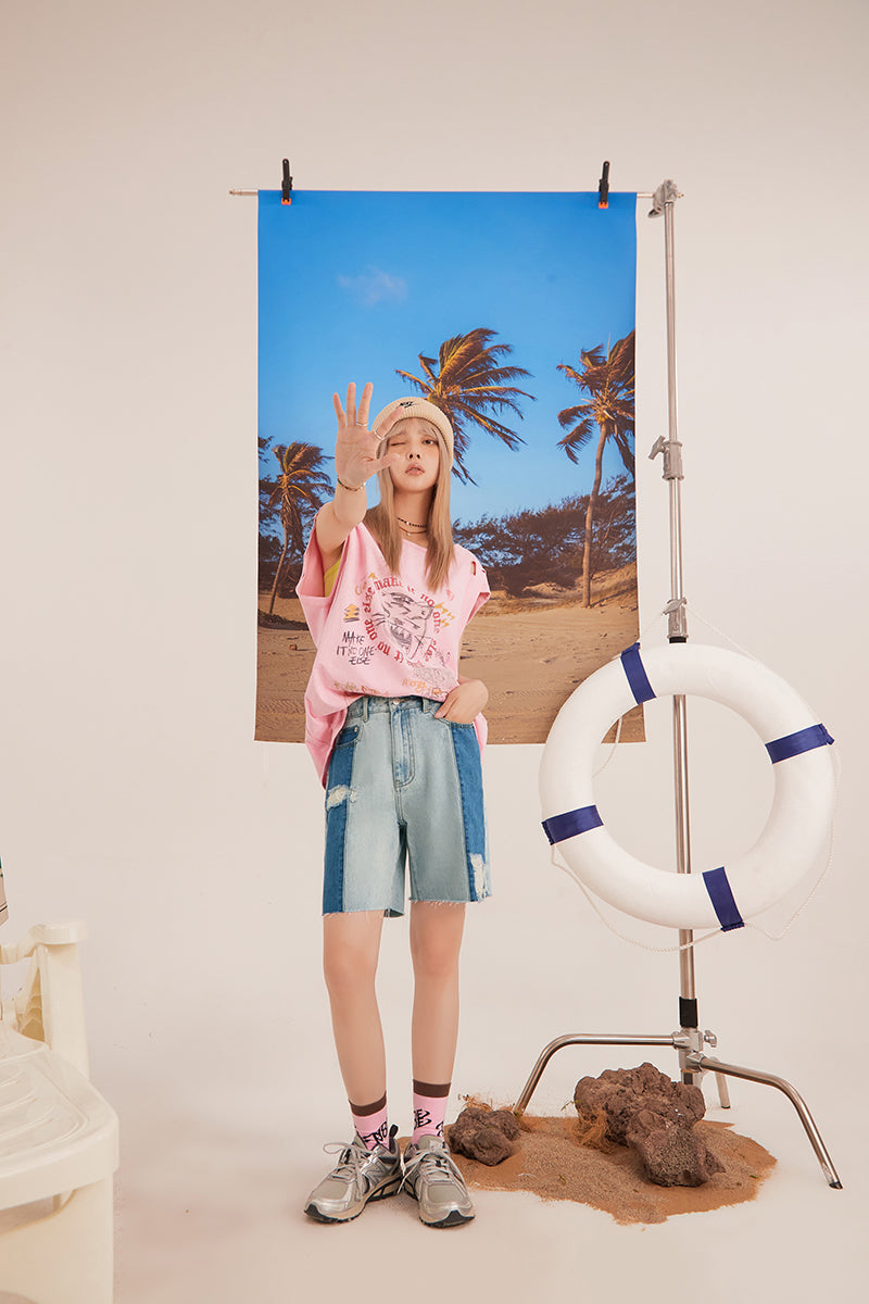 CHUU Color Matching Denim Bermuda Shorts