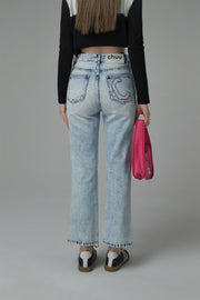 Unbalanced Hem Distressed Denim Jeans