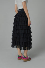 Stars Chiffon Frill Maxi Skirt