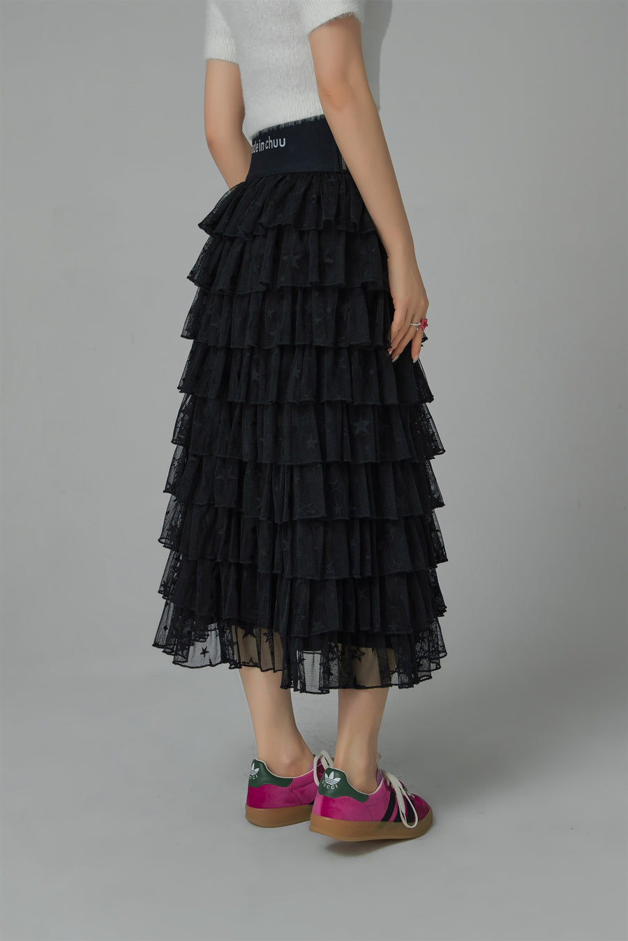 CHUU Stars Chiffon Frill Maxi Skirt