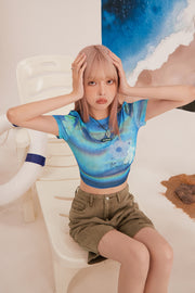 Sea Gradient Flower Crop Top