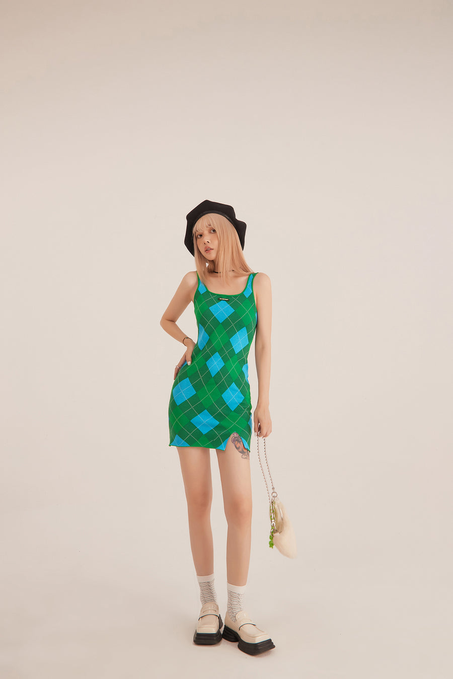 CHUU Argyle Knitwear Sleeveless Mini Dress