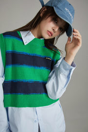 Striped Round-Neck Knit Vest