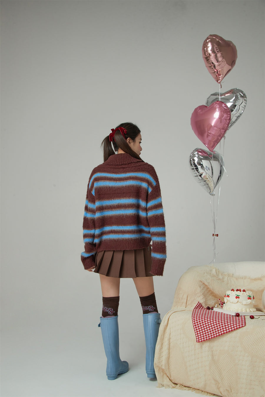 CHUU Loving You Two-Ways Stripe Knit Sweater