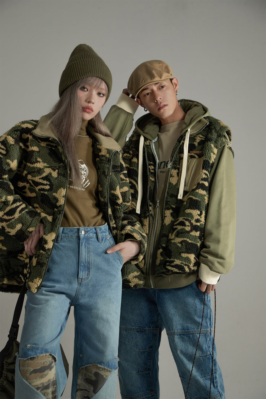 CHUU Camouflage Fleece Zip-Up Jacket