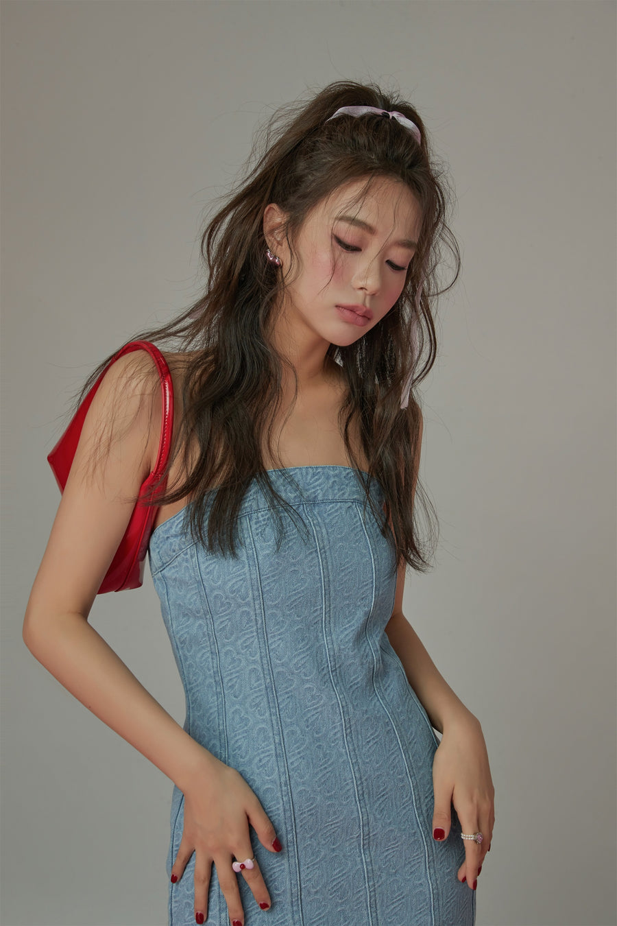 CHUU Tube Top Denim Dress