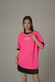 Chuu Color Matching Line Loose Fit T-Shirt