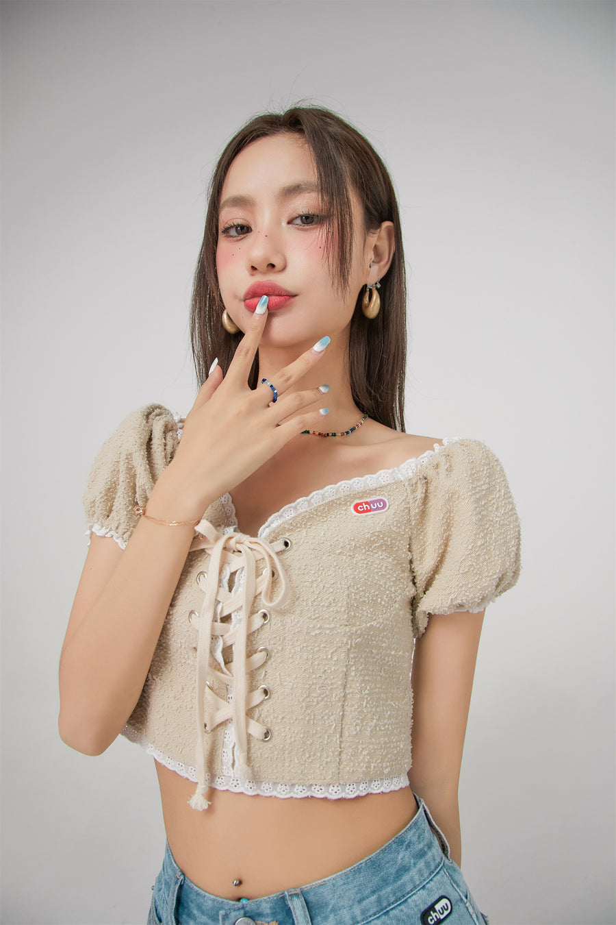 CHUU Corset Puff Sleeve Blouse