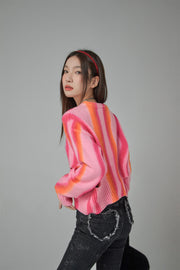 Groovy Feelings Printed Ribbed Knit Sweater